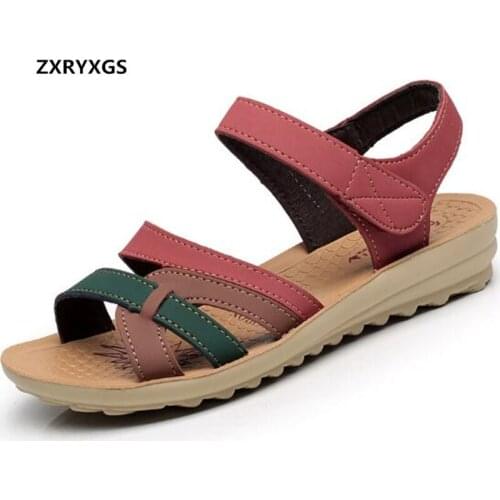 Promotion 2021 New Spell Color Summer Women Sandals Soft Sole Non-slip Middle-aged Women Shoes Flat Sandals Fashion Casual Shoes