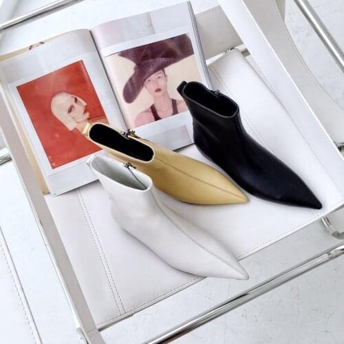 2021 New Hot Ankle Boots Woman Pointed Toe Women Boots Zip Genuine Leather Concise Women Shoes Autumn Winter Comfort Shoes Woman