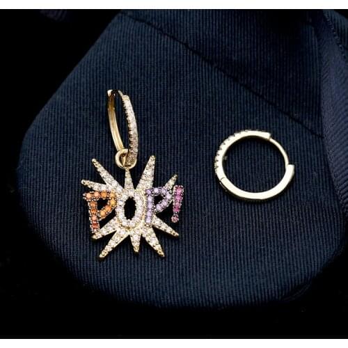 SWOUR New Fashion Jewelry Zirconia Funny Letters Design Mismatched Small Circle Round Huggie Stud Earrings Femme S595