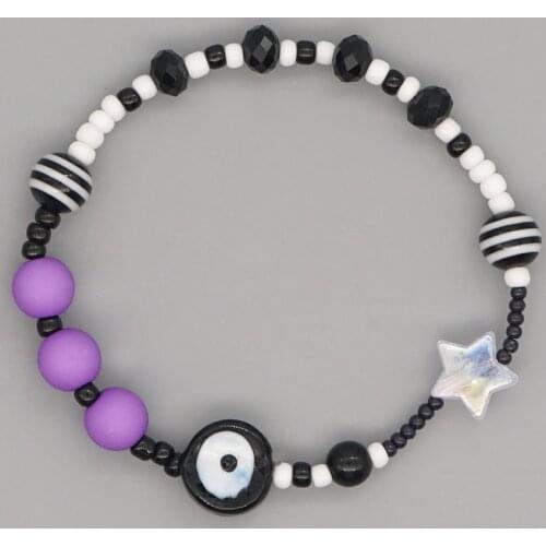 Go2Boho Turkish Evil Eye Bracelets Acrylic Black White Beaded Bracelet For Women Pulseras Star Charm Autumn Winter Jewelry