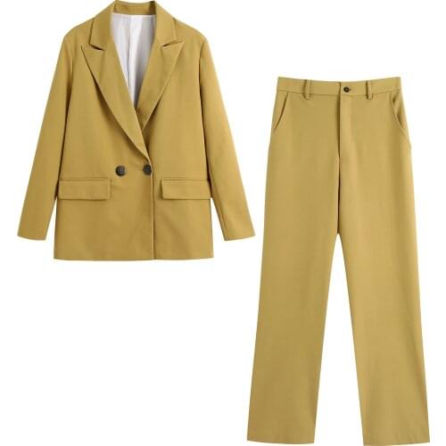 JC·KILIG 2021 Womens Workplace Double Breasted Suit Coat Neutral Style Wide Leg Pants B1814-1815