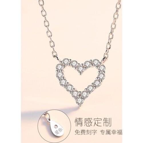 T home love heart necklace female love zircon pendant silver necklace short clavicle chain jewelry