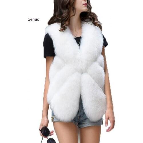 Faux Fur Vest Coat Women Winter Warm Jacket V-Neck Sleeveless Casual Female Outerwear Hairy Luxury Waistcoat New