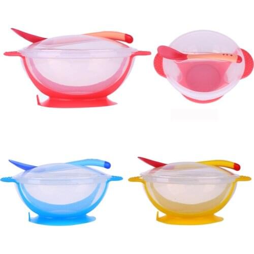 1pc/3Pcs/set Baby Tableware Dinnerware Suction Bowl with Temperature Sensing Spoon baby food Baby dinner Feeding Bowls dishes