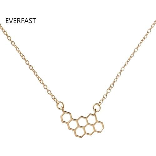 Everfast 1pc Cute Funny Honeycomb Shape Pendant Silver Gold Rose Gold Color Geometric Necklace Charm Jewelry For Women