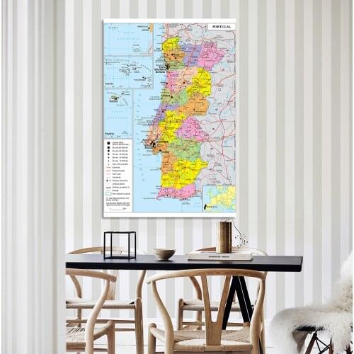 150*225cm Political Transportation Map of The Portugal In French Vinyl Canvas Painting Wall Poster School Supplies Home Decor