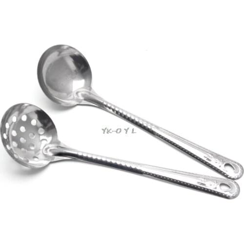 2Pcs Stainless Steel Large Soup Spoon Ladle Skimmer Colander Filter Kitchen Tool