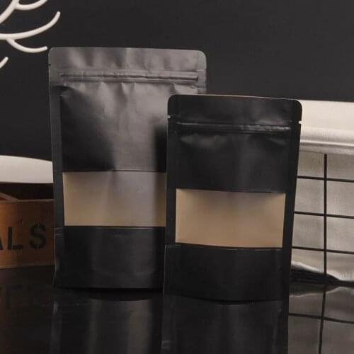 50pcs/lot Black Kraft Paper Frosted Window Bag Stand up Snack Cookie Tea Coffee Packaging Bag X-mas Paper Gift Pouch