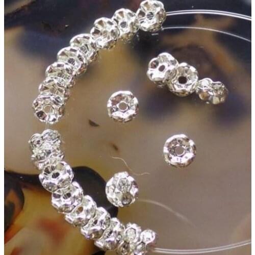 6mm 8mm 10mm 12mm rgd32 White Crystal Rhinestone Metal Wave Rondelle Spacer silver Plated DIY Loose Beads Bracelet Crafts