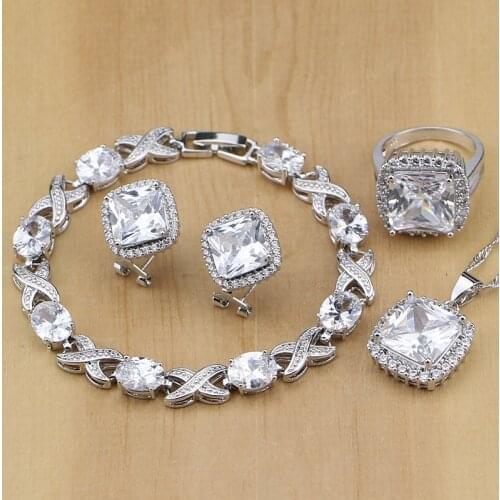 925 Sterling Silver Jewelry White Cubic Zirconia Jewelry Sets For Women Earrings Pendant Necklace Rings Bracelet Free Gifts Box