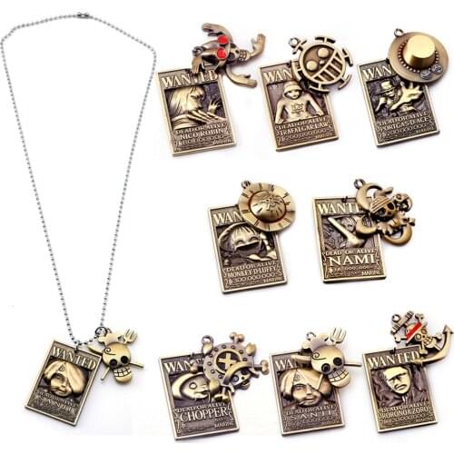 Anime One Piece Jewelry Luffy Ace Nami Warrant Wanted Order Pendant Chain Choker Necklaces Wanted Charm Gifts Jewelry Collares