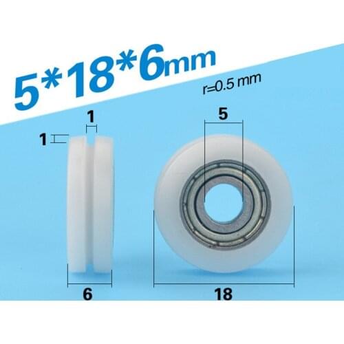Free shipping 10pcs miniature 5*18*6 sliding windor wheel nylon bearing roller u groove mini size roller