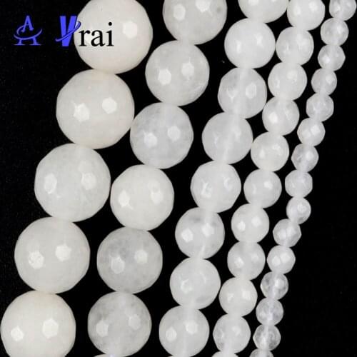 Natural Stone Faceted White Jades Round Beads For Jewelry Making 4/6/8/10/12MM Diy Bracelets Accessories Wholesale 15"