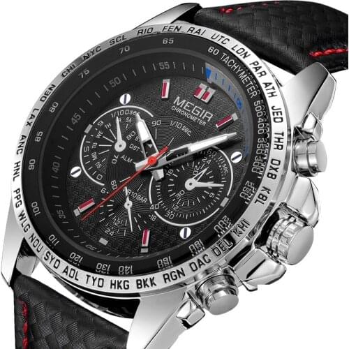 MEGIR Mens Watches Top Luxury Brand Male Clocks Military Army Man Sport Clock Leather Strap Business Quartz Men Wrist Watch 1010