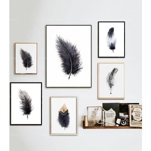 Affiches d'Art de Plume, Violet foncé, bleu noir et or, Illustration de Nature, encre et aquarelle, Déco Murale Nature