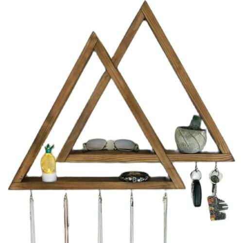 Wooden Triangle Interleaved Key Holder Wall Rack + Home Decor + Decoration Crafts + Decorative Shelves