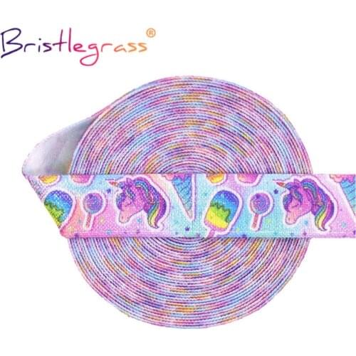 BRISTLEGRASS 2 5 10 Yard 5/8" 15mm Rainbow Unicorn Print Foldover Elastic FOE Spandex Satin Band Tape Hair Tie Dress Sewing Trim