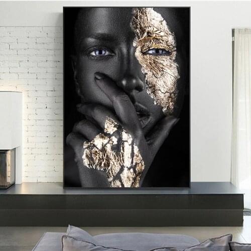 African Art Black and Gold Woman Oil Painting on Canvas Cuadros Posters and Prints Scandinavian Wall Art Picture for Living Room