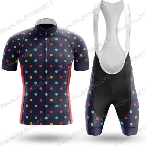 Suit Polka Dot Mens 2021 Cycling Jersey Set Summer Cycling Clothing Road Bike Mountain Bicycle Shirt Bib Shorts MTB Ropa
