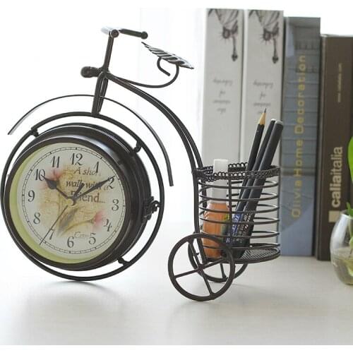 Metal Iron Bicycle Iron Clock Rural Living Room Decoration Metal Pen Holder Small Metal Flower Stand