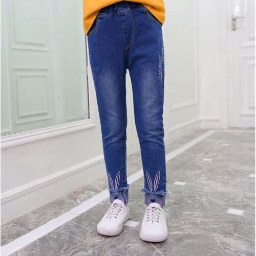 DIIMUU Fashion Kids Girls Jeans Clothes Children Denim Long Pants Elastic Waist Trousers Girl Bottoms Spring Autumn Clothing