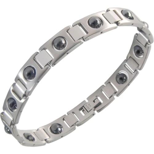 Fashion Stainless steel Healing FIR Magnetic beads antifatigue tourmaline germanium bracelets