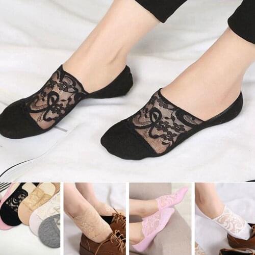 One Pairs Fashion Women Girls Summer Socks Style Lace Flower No Show Short Sock Antiskid Invisible Ankle 2021 Sox Sock Wholesale