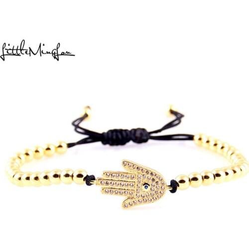 Little MingLou Trendy Men bead Bracelet Micro Pave CZ Turkish hand Charm copper Braided bracelets & bangles for women Jewelry