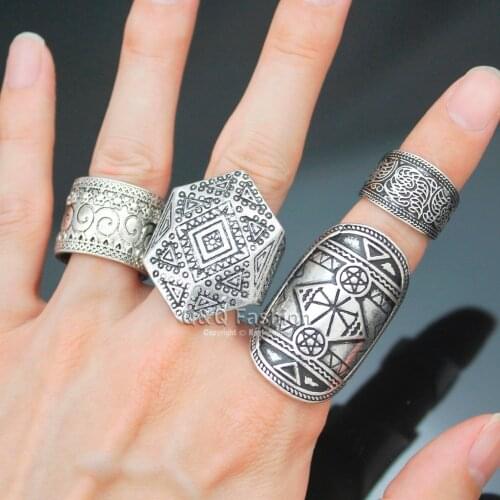 Pack 4 Men Silver Plated Tribal Celtic Pentacle Triangle Wicca Pagan Etched Band Rings Party Jewelry Anillos Men Bague Punk