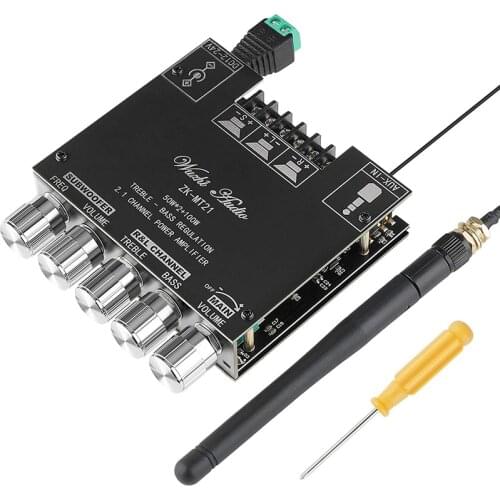 New ZK-MT21 2.1 Channel Bluetooth 5.0 Subwoofer Amplifier Board 50WX2+100W Power Audio Amplifier Board Speaker with Antenna
