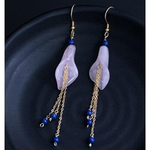 New Arrival Favorite Pearls Earring Handmade White Pearls Amethyst Flower Dangle Earrings Gold Color Silver Jewelry Lady Gift