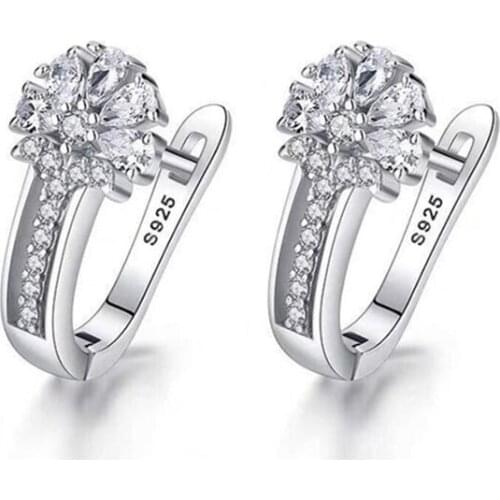 NEW U Type Zircon Earrings silver color Jewelry For Women Girl Pendientes Plata Brincos Button with S925 stamp Earrings