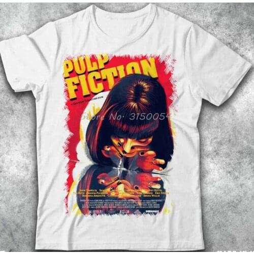 New Pulp Fiction Film Movie Vintage Uma Thurman John T-shirt Men Cotton Short Sleeve O-Neck TShirt Funny Tees Harajuku