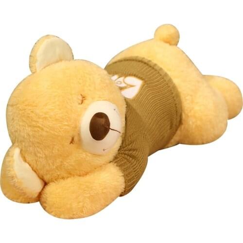 Nice 1pc 80CM/100CM Cute Fluffy Lying Teddy Bear Plush Toys Stuffed Animal Sleeping Pillow Kids Throw Cartoon Girls Gifts
