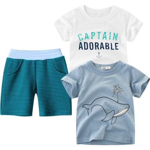 2021 Casual Baby Boys Short Sleeve Cotton 2Pcs T-Shirts+1Pcs Short Pants Newborn Children Clothes Sets