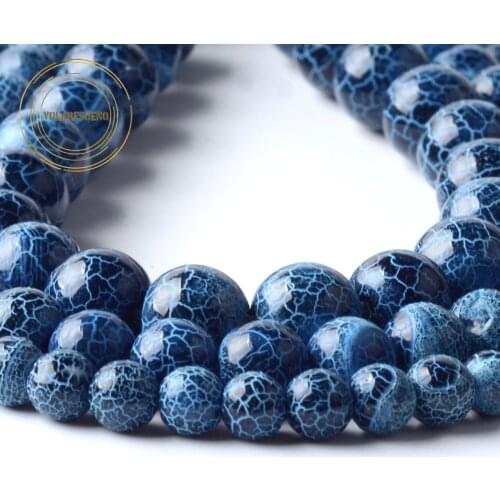Natural Cracked Dream Fire Dragon Veins Agates Beads Round Blue Stone Beads For Jewelry Making Findings DIY Bracelet 6 8 10mm