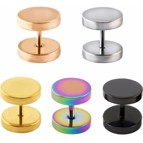 3-14mm Stud Earrings Punk Fashion Round Fake Ear Plug Surgical Steel Piercing Tunnel Unisex Ear Piercing Body Jewelry