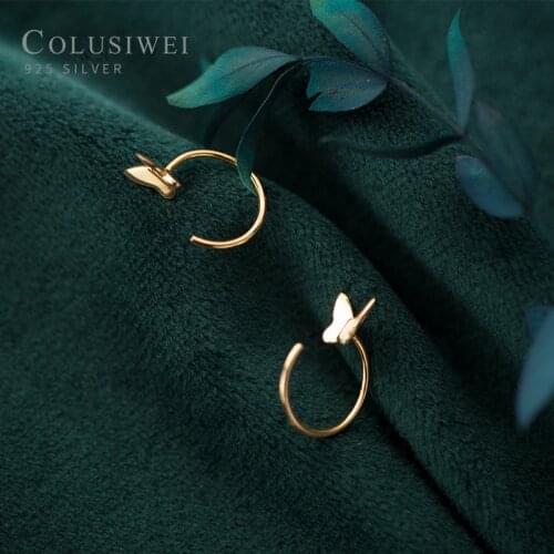 COLUSIWEI Classic Genuine 925 Sterling Silver Gold Color Butterfly Ear Hook for Women Fashion Animal Stud Earring Fine Jewelry
