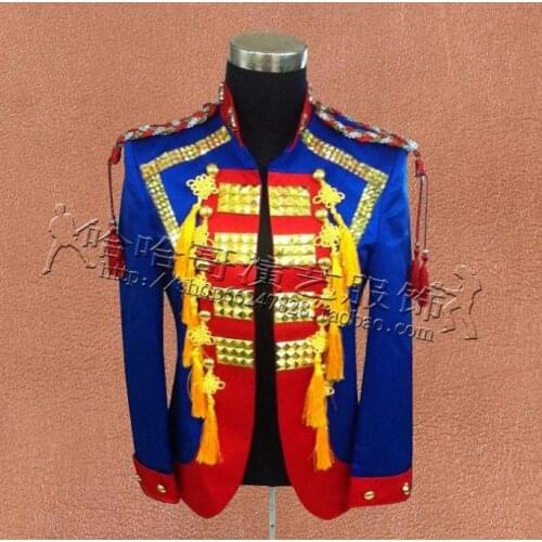 Blue men suits designs chinese knot stage costumes for singers men sequins blazer dance clothes jacket star style dress punk