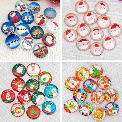 Mixed 18MM Christmas Santa Claus Glass Snap Button Jewelry Charm Fit For DIY Snap Accessories Jewelry