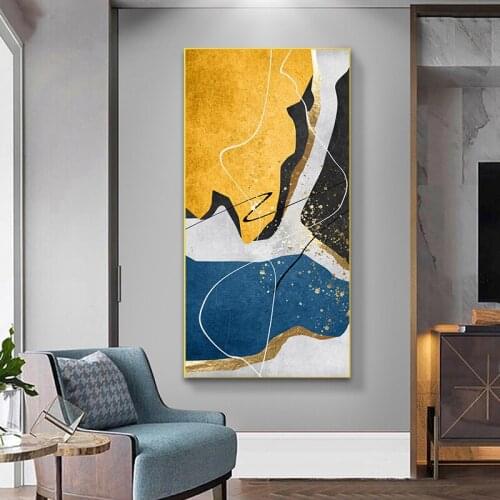 Modern Blue Yellow Marble Texture Abstract Wall Art HD Pictures Canvas Paintings Poster Print Home Aisle Living Room Decor
