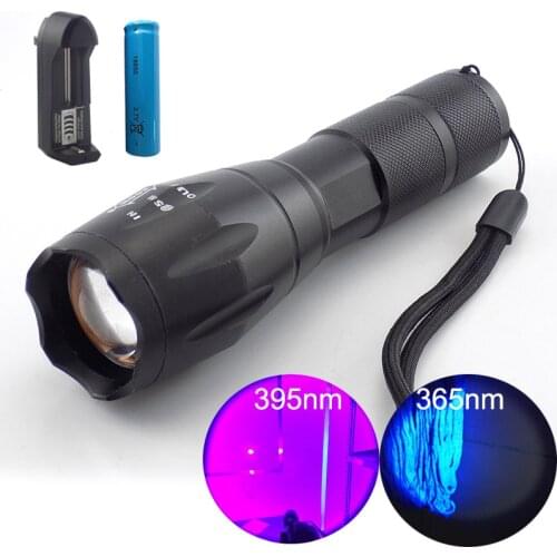 365nm 395nm high power UV Led Flashilight zoom Fluorescent Blacklight Ultraviolet 18650 flash Lamp light Torches for detection