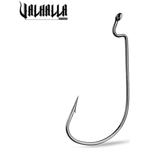 VALHALLA 10pcs/lot Wide Crank Soft Worm Hook Fishing Hooks 8#-5/0# Carbon Steel Worm Lure Barbed Single Fishinghook Tackle