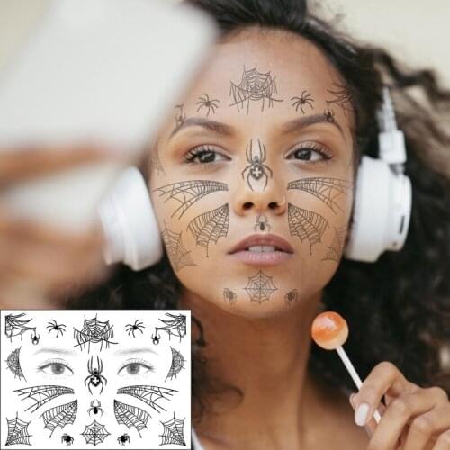 Waterproof Temporary Tattoo Sticker Face Art Spider Cobweb Cross Pattern Design Flash Tatoo Fake Tatto for Men Women