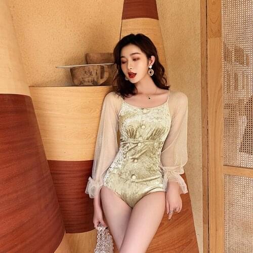 Womens One Piece Swim Suit Pool Swimsuit One-Piece Swimsuits Sexy Biquini Infantil Tankini Long Sleeve Fabrics Female Solid