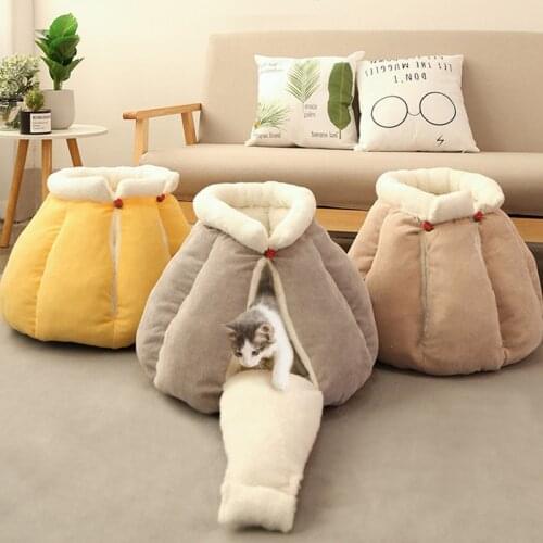 Winter Thick Cat Bed Warm Pet Nest Closed Pumpkin Cat Nest Bun Cat Bed Cute Cat House Velvet Pet Supplies Deep Sleep Cat Bed
