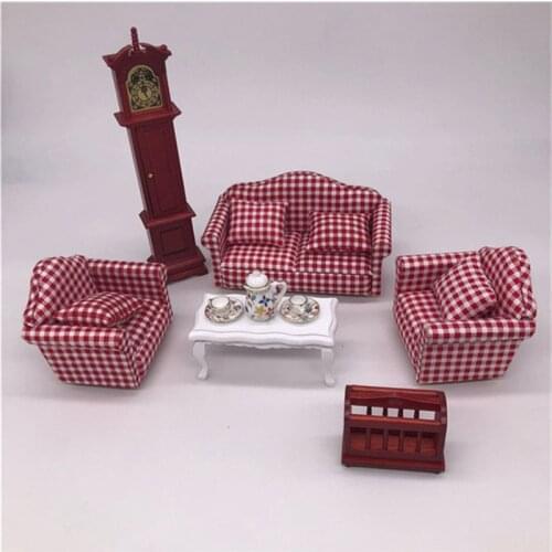 1:12 dollhouse furniture toy for dolls mini double soft sofa tea table grandfather clock pretend play toys for kids girls gifts