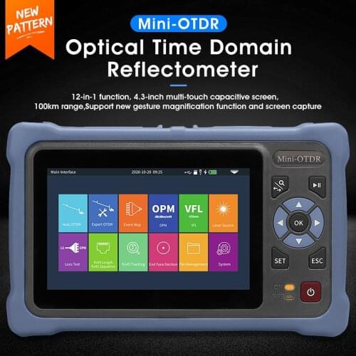 12 in 1 100KM MINi OTDR 1310/1550nm 26/24dB Fiber Optic Reflectometer Touch Screen VFL OLS OPM Event Map Ethernet Cable Tester