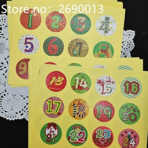 120pcs/lot digital 1-24 Merry Christmas Santa Claus Deer Decorative round self-adhesive sealing stickers Gift Stationery Sticker