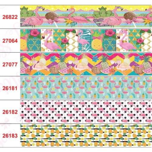 16mm-75mm Cartoon Animal Flamingo Bee Panda Printed Grosgrain/Elastic Ribbon Colorful Galaxy DIY Gift Bowknots 50yards/roll